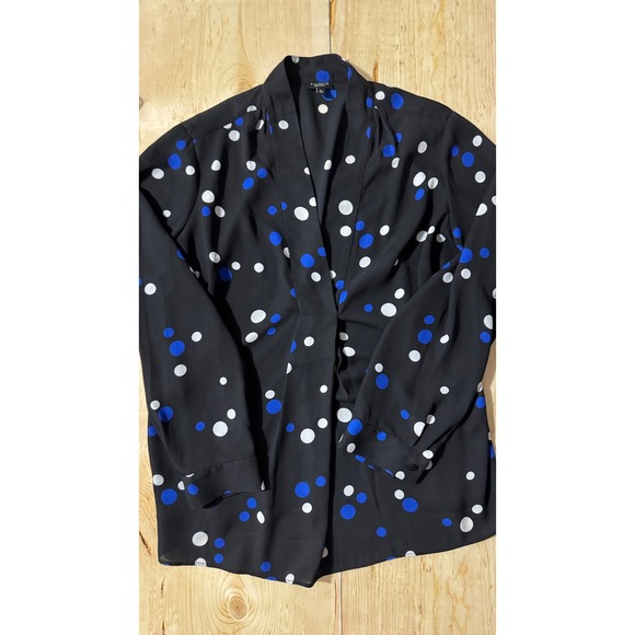 Talbots Tops - Talbots‎ Woman Petites XP Polka Dot V-Neck Blouse Black Blue White Long Sleeve